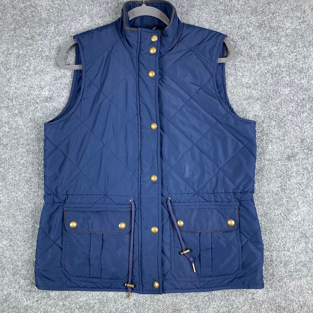 Lauren Ralph Lauren Vest Womens L Navy Quilted Sleeveless Zip Up Drawstring